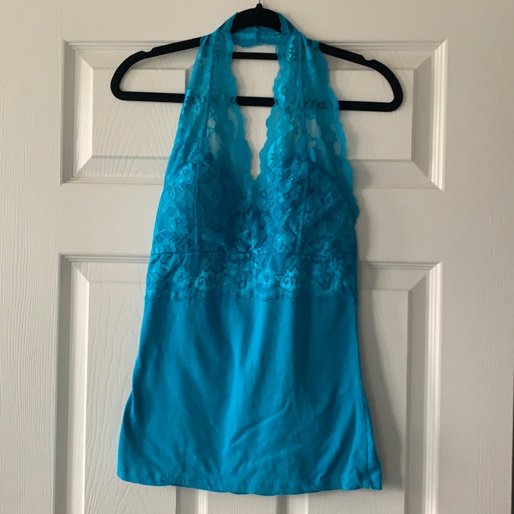 Bozzolo Blue Lace Halter Top